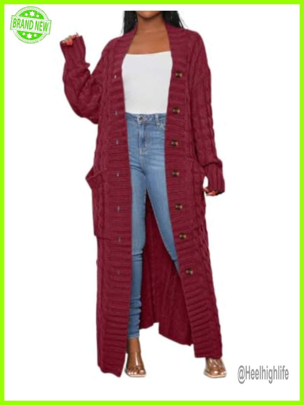 Chunky Cable Knit Long Cardigan Sweater with Pockets